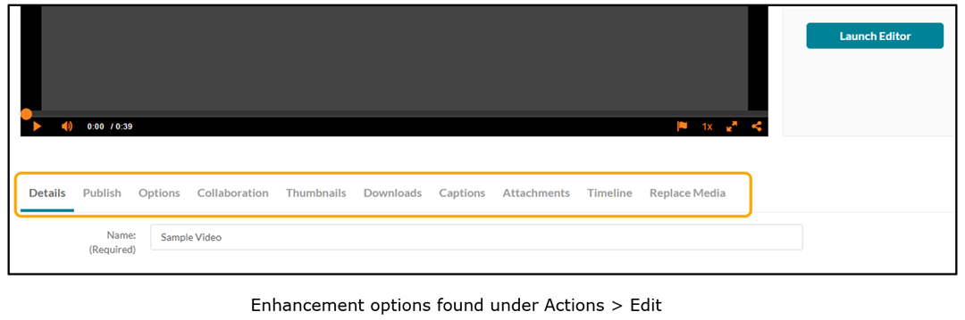 Kaltura - Edit options